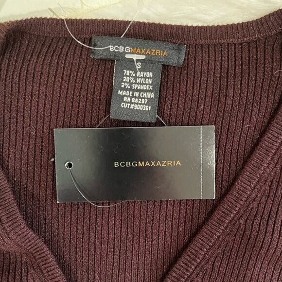 NEW BCBGMaxAzria Longline Ribbed Belted V Neck Fitted Layering Sweater S NWT - Picture 3 of 16